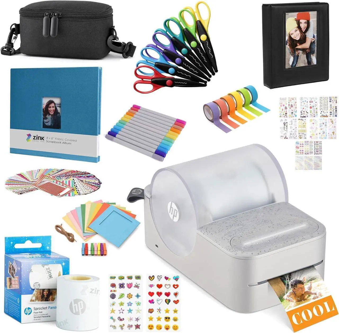Main image of HP Sprocket Panorama Portable Color Label Printer & Photo Printer Craft Bundle w/Case, Zink Roll & More!