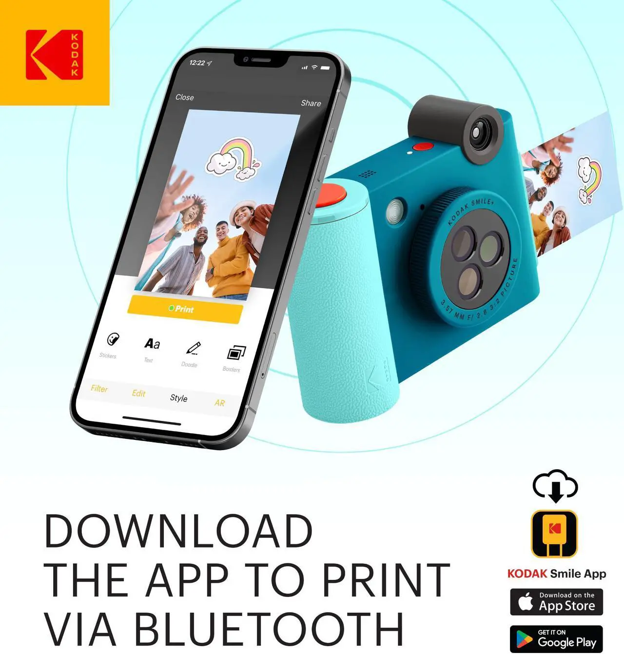 Alt view image 3 of 6 - Kodak Smile+ Wireless 2x3 Digital Instant Print Camera with Effect Lenses & Zink Technology - Blue