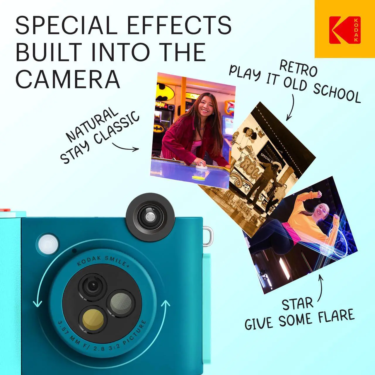 Alt view image 2 of 6 - Kodak Smile+ Wireless 2x3 Digital Instant Print Camera with Effect Lenses & Zink Technology - Blue
