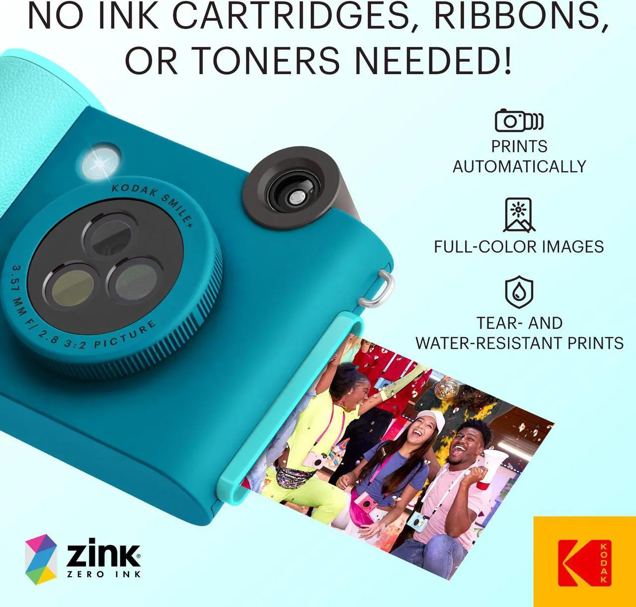 Alt view image 4 of 6 - Kodak Smile+ Wireless 2x3 Digital Instant Print Camera with Effect Lenses & Zink Technology - Blue