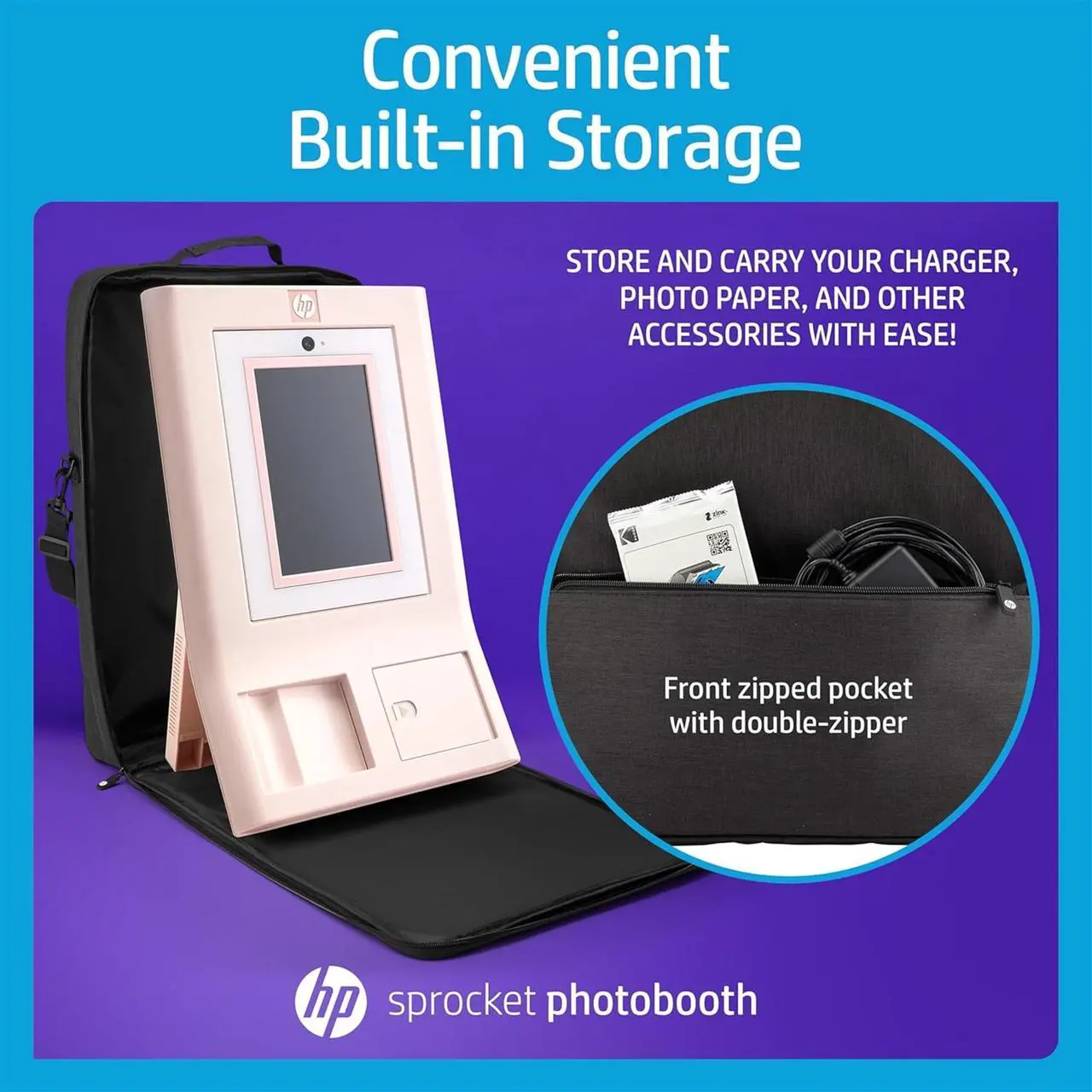 Alt view image 4 of 6 - HP Premium Carrying Padded Storage Case w/Removable Shoulder Strap for Sprocket Photobooth (Black)
