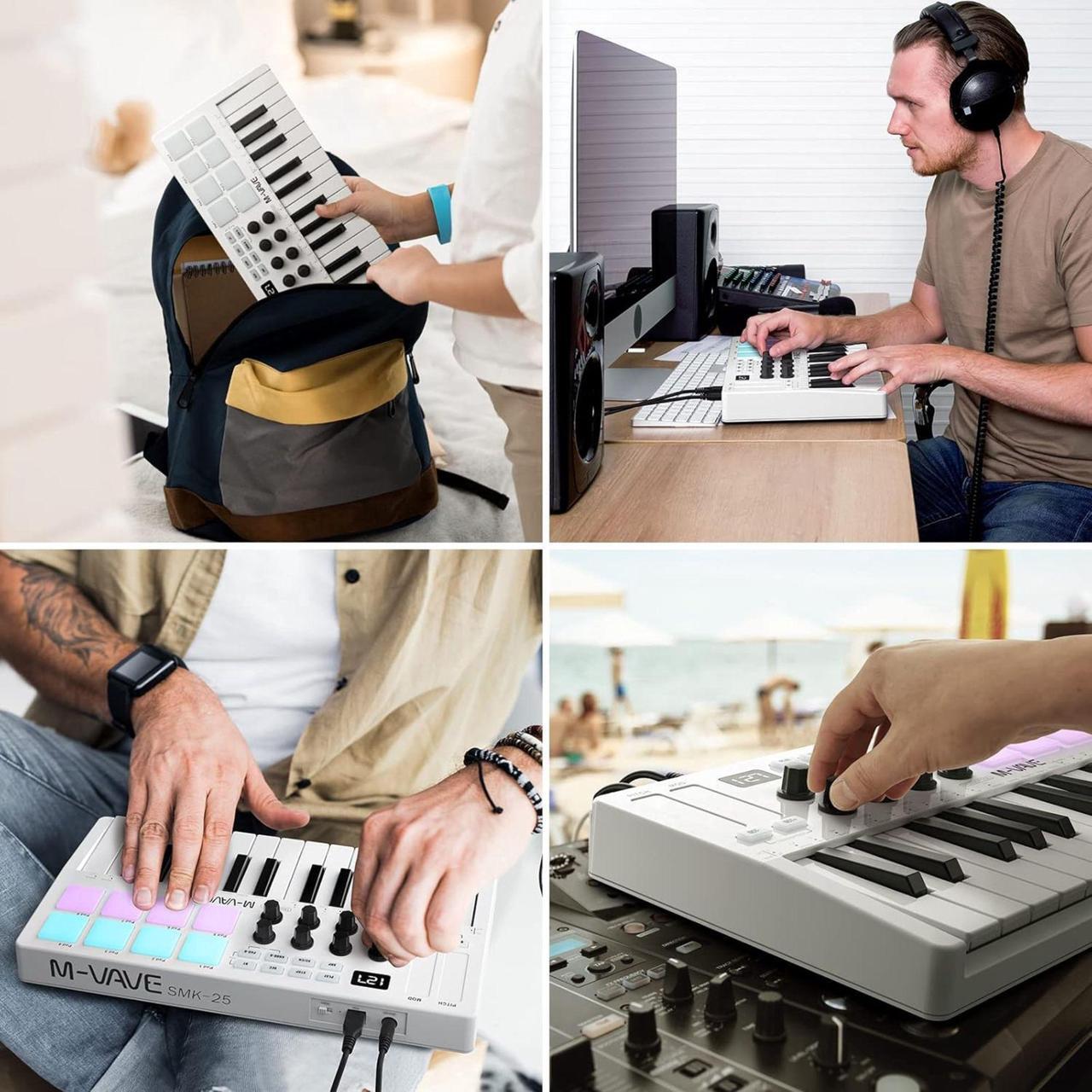 Alt view image 4 of 6 - M-WAVE MIDI Keyboard Bluetooth - 25-Key Pad Controller with Drum Pads, Knobs, Software Included