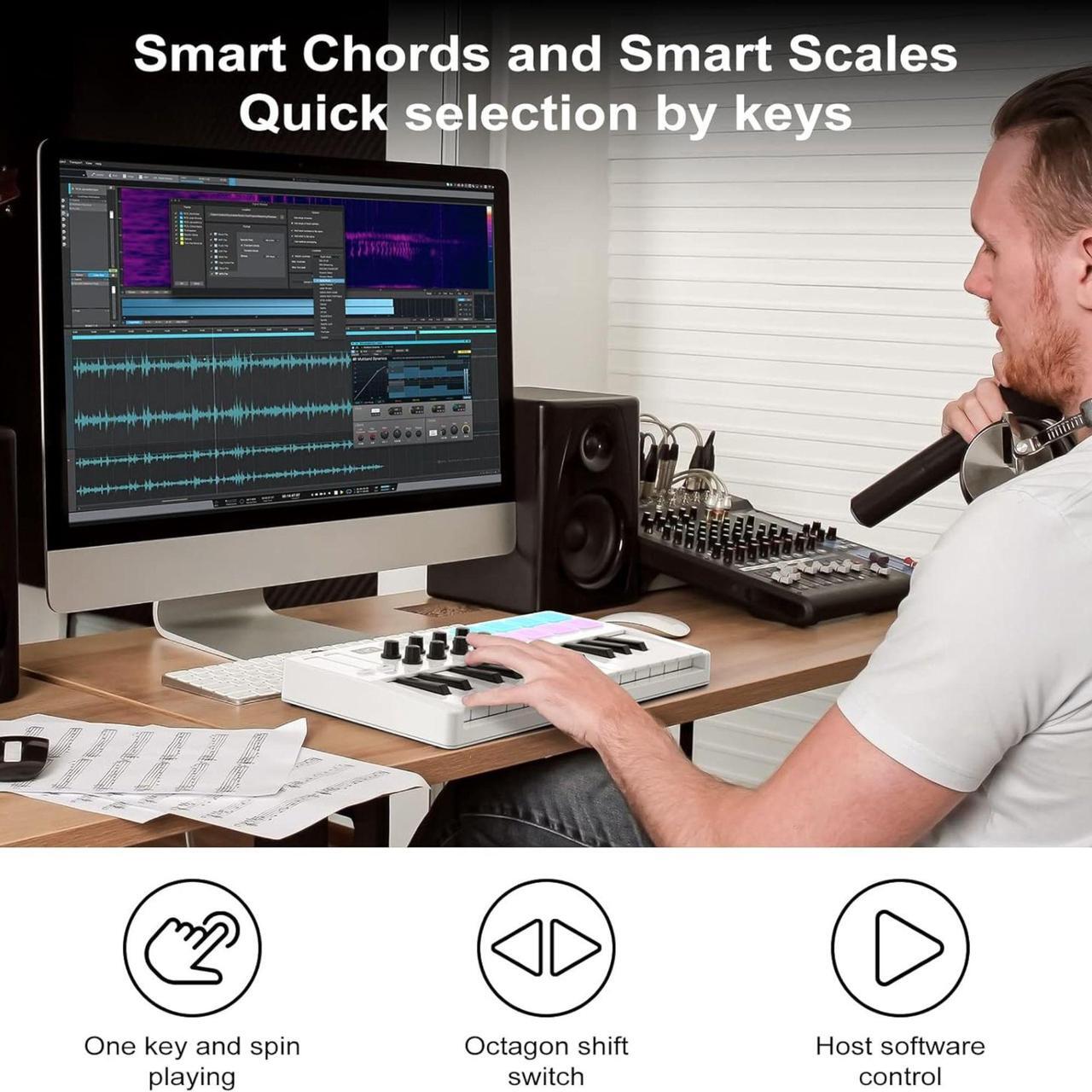 Alt view image 3 of 6 - M-WAVE MIDI Keyboard Bluetooth - 25-Key Pad Controller with Drum Pads, Knobs, Software Included