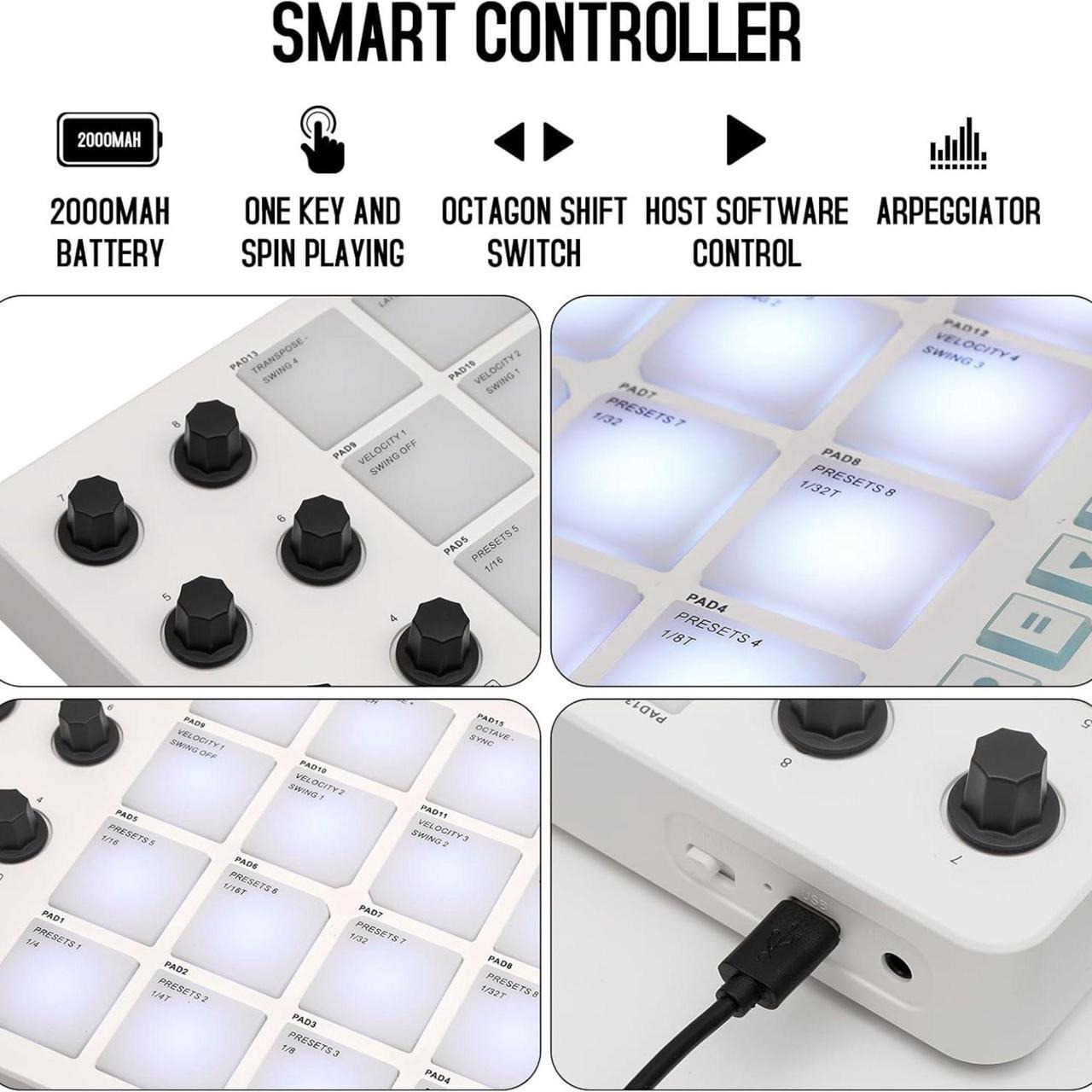 Alt view image 5 of 6 - M-WAVE Midi Controller - Bluetooth USB Pad - 16 Drum Pads, 8 Knobs, Rechargeable, DAW Compatible