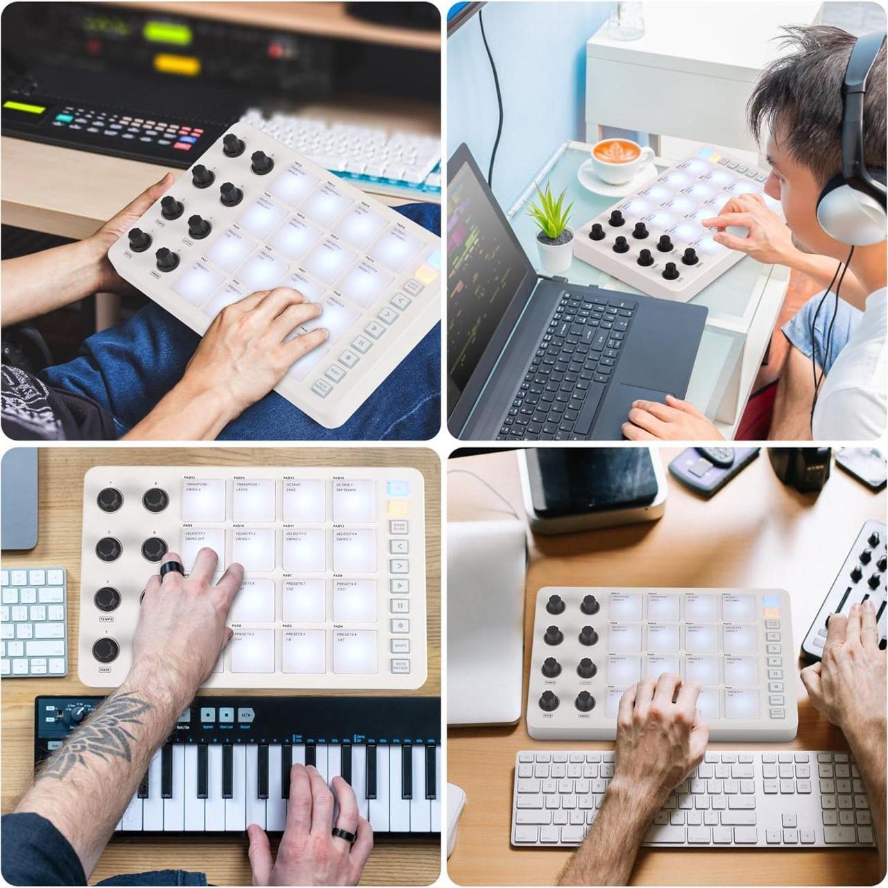 Alt view image 3 of 6 - M-WAVE Midi Controller - Bluetooth USB Pad - 16 Drum Pads, 8 Knobs, Rechargeable, DAW Compatible