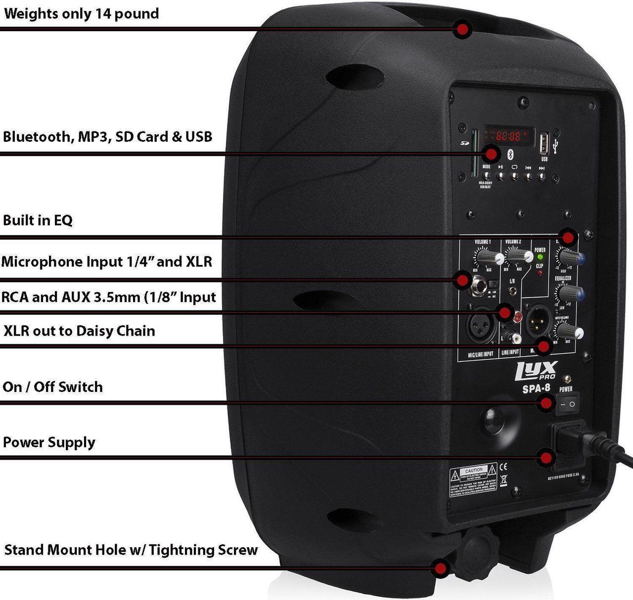 Alt view image 3 of 9 - Small PA System, 100w RMS Power Active Speaker, Bluetooth SD USB MP3 AUX Input