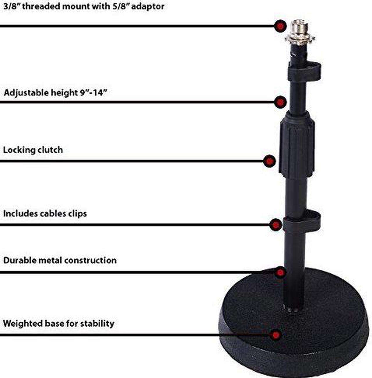 Main image of LyxPro DKS-1 Adjustable Height Microphone Desk Stand Weighted Base 3/8"-5/8"