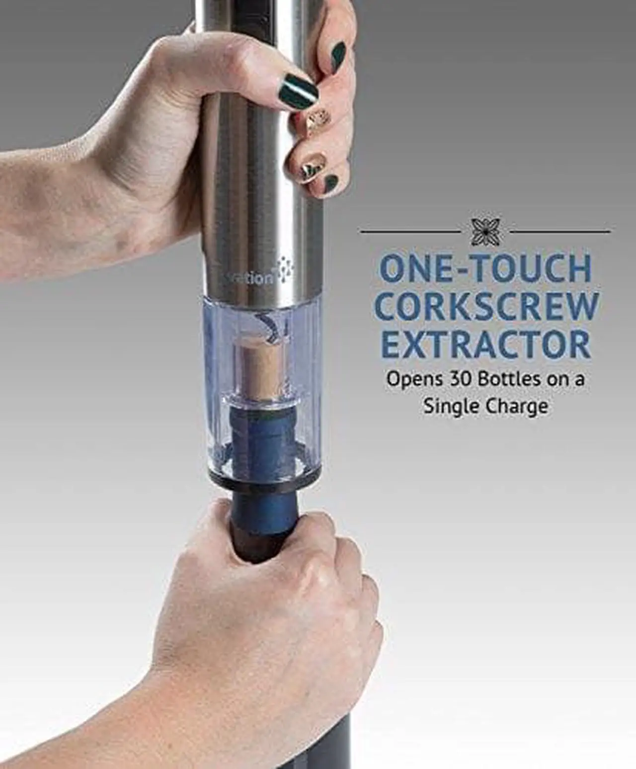 Alt view image 6 of 9 - Ivation Wine Gift Set, Includes Stainless Steel Electric Wine Bottle Opener, Wine Aerator, Electric Vacuum Wine Preserver, 2 Bottle Stoppers, Foil Cutter & LED Charging Base