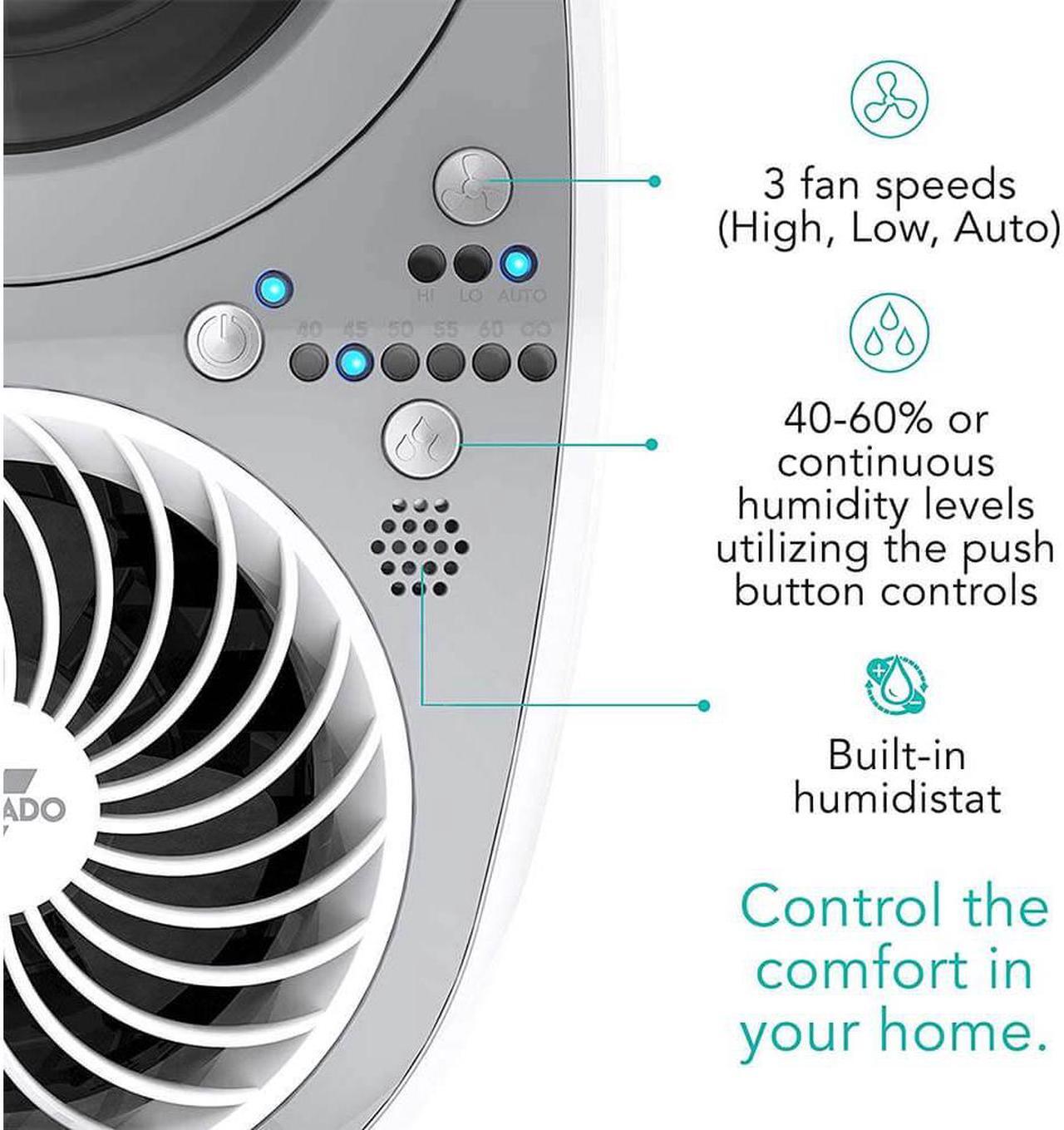 Alt view image 3 of 6 - vornado uh100 ultrasonic cool mist humidifier with fanassisted whole room humidification, auto humidity control, easy view 1 gallon water tank, white