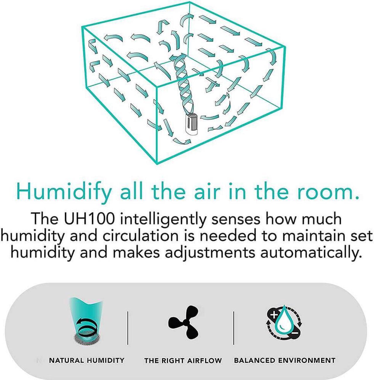 Alt view image 5 of 6 - vornado uh100 ultrasonic cool mist humidifier with fanassisted whole room humidification, auto humidity control, easy view 1 gallon water tank, white