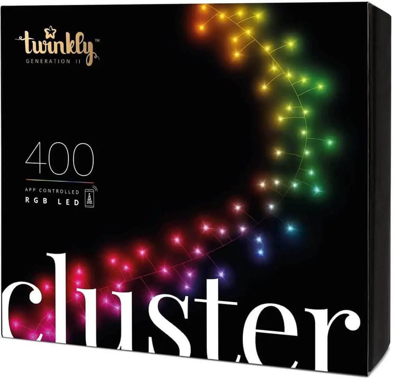 Alt view image 6 of 15 - Twinkly Cluster App-Controlled Smart LED Christmas Lights 400 Multicolor RGB