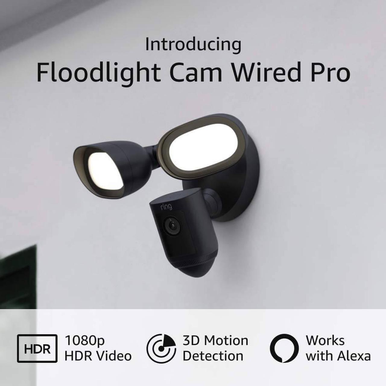 Alt view image 6 of 18 - Ring B08FCWQWDZ Floodlight Cam Wired Pro Surveillance Camera - 1080p - 1800 Lumens - LED - Outdoor - Wired - Night Vision - Amazon Alexa - Black
