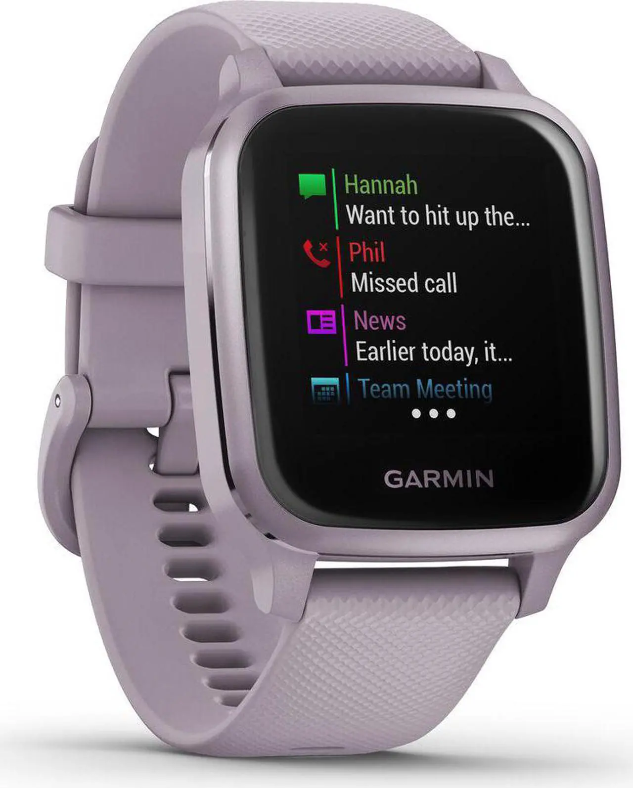 Alt view image 2 of 7 - Garmin Venu® Sq Smartwatch - Metallic Orchid Bezel with Orchid Case and Silicone Band
