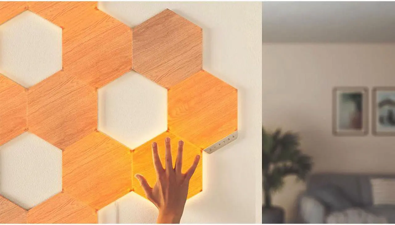 Alt view image 2 of 14 - nanoleaf NL527005HB7P Elements Wood Look Smarter Kit (7 panels)