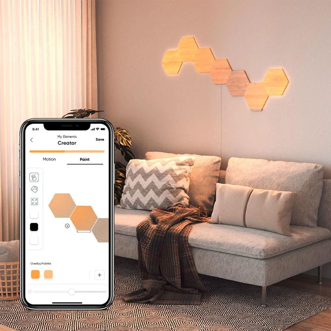 Alt view image 3 of 14 - nanoleaf NL527005HB7P Elements Wood Look Smarter Kit (7 panels)