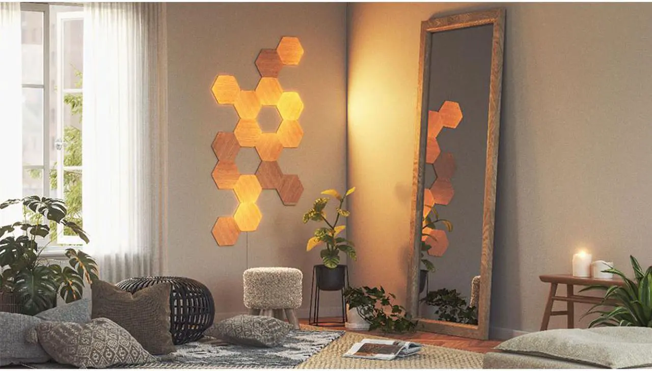 Alt view image 7 of 14 - nanoleaf NL527005HB7P Elements Wood Look Smarter Kit (7 panels)
