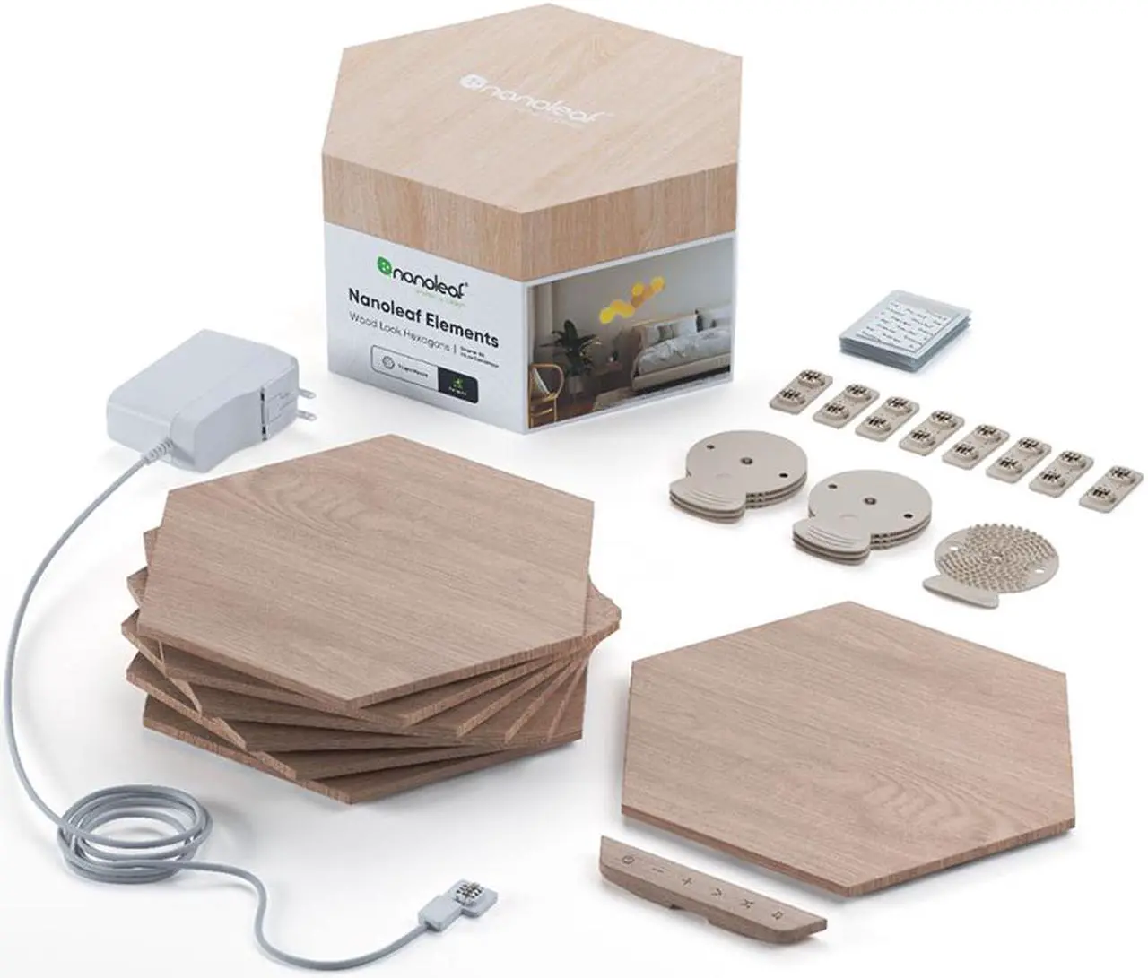 Main image of nanoleaf NL527005HB7P Elements Wood Look Smarter Kit (7 panels)