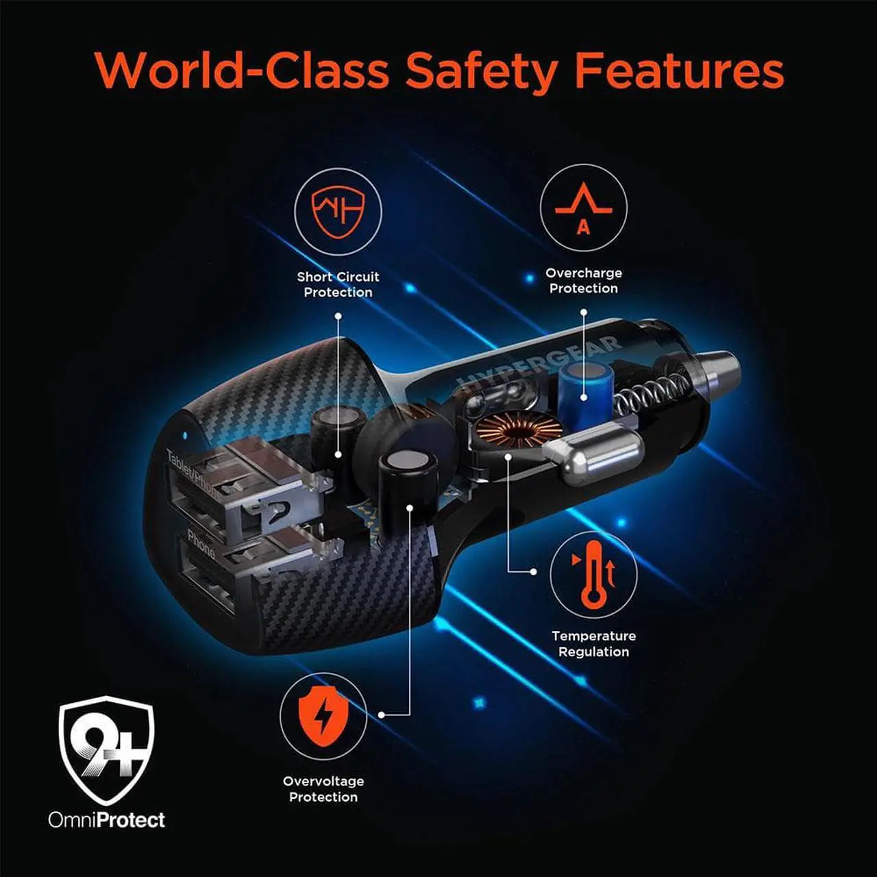 Alt view image 4 of 5 - Hypergear 15621 SpeedBoost 17W Dual USB Car Charger