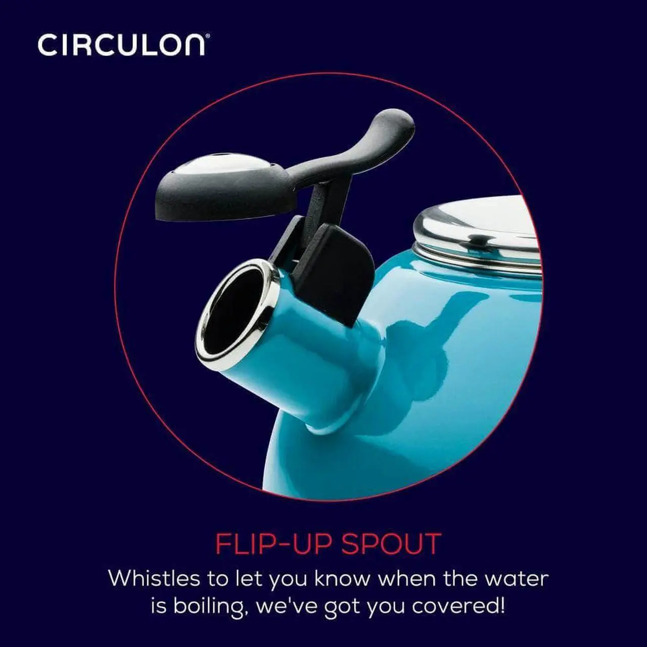 Alt view image 7 of 7 - Circulon 48167 2-Quart Whistling Turquoise Teakettle with Flip-Up Spout
