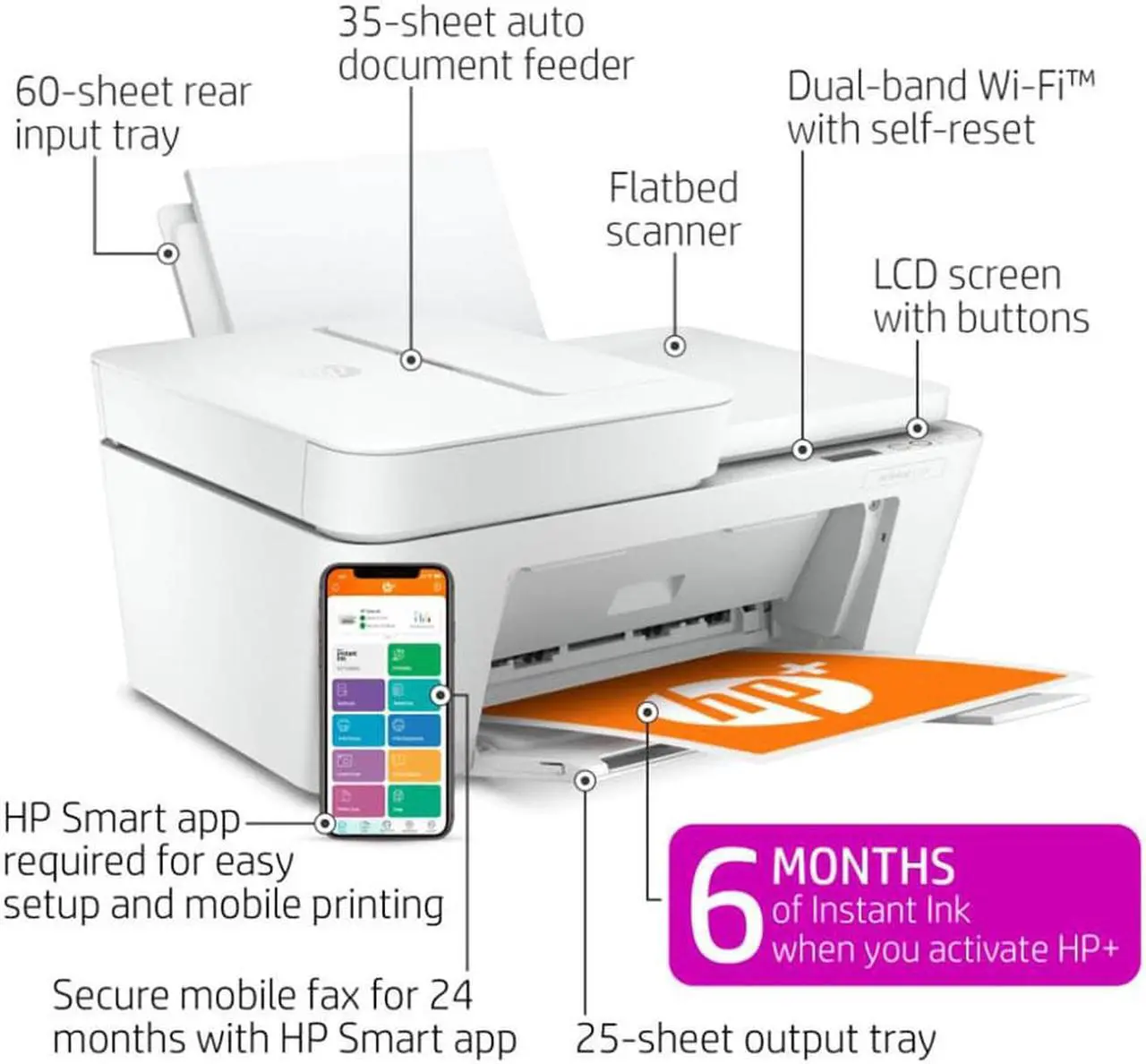 Alt view image 2 of 12 - HP DeskJet 4152e All-In-One Color Inkjet Printer w/6 Months Instant Ink With +