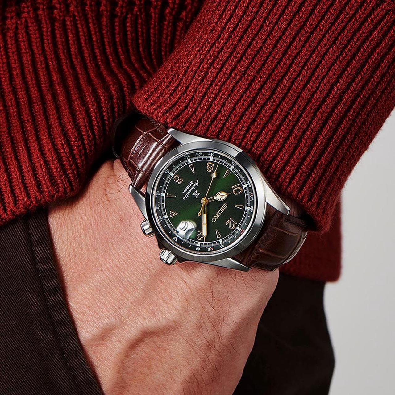 Alt view image 4 of 4 - Seiko SPB121 Prospex Alpinist Watch - Green/Brown Leather Band