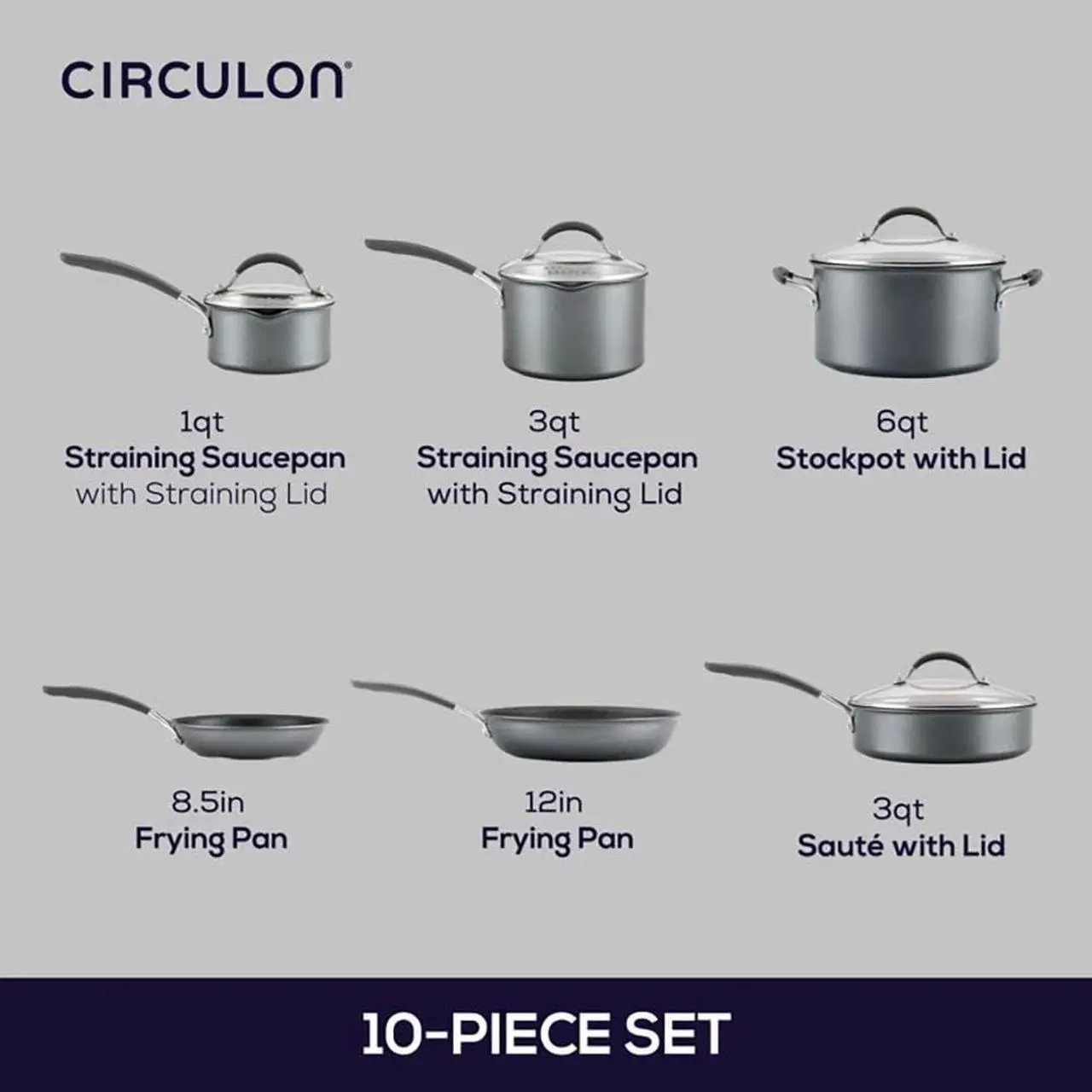 Alt view image 2 of 4 - Circulon 81831 A1 Series with ScratchDefense Nonstick Induction Pots and Pans Cookware Set, 10-Piece, Graphite