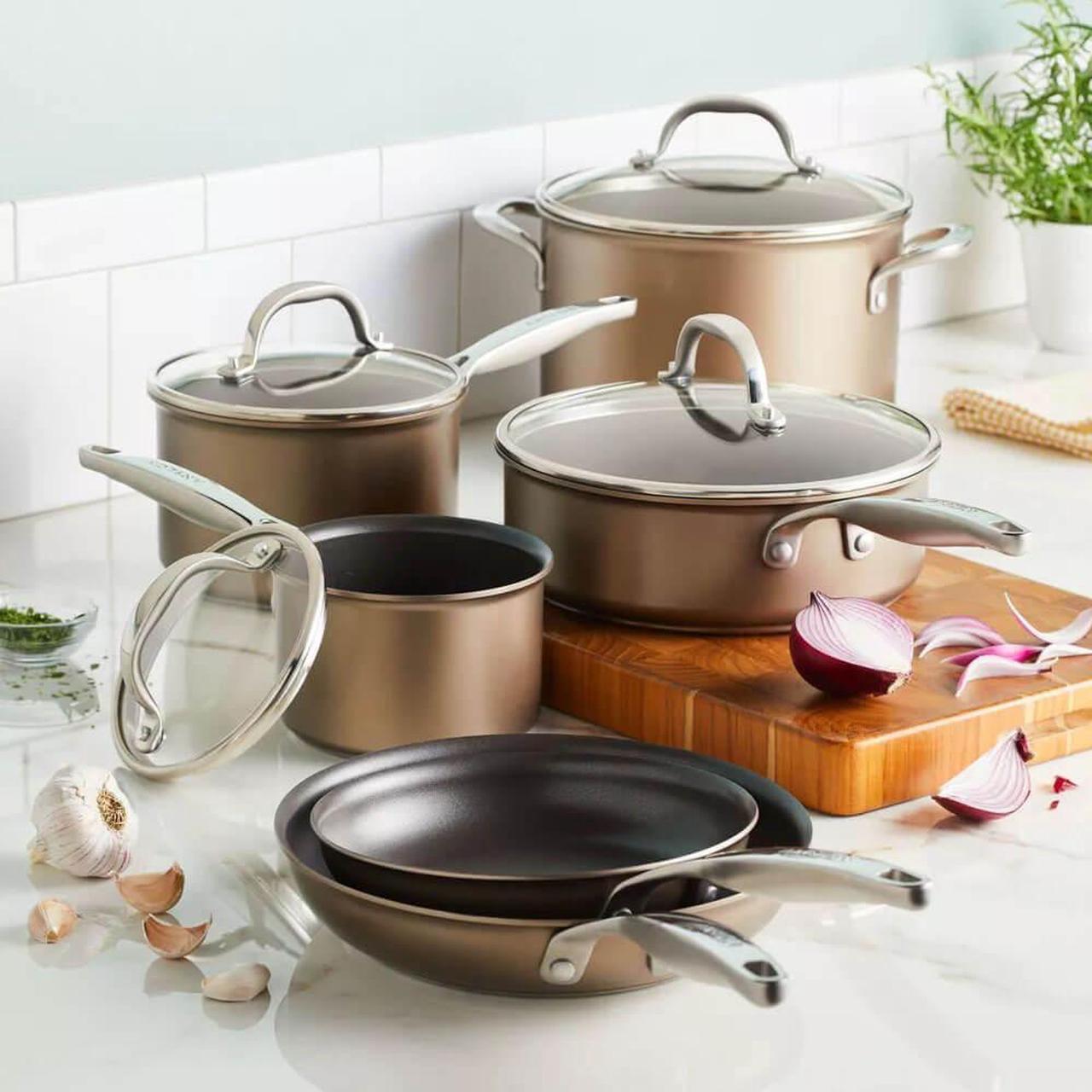 Alt view image 2 of 4 - Anolon 10-Pc. Ascend Hard Anodized Nonstick Cookware Set - Bronze