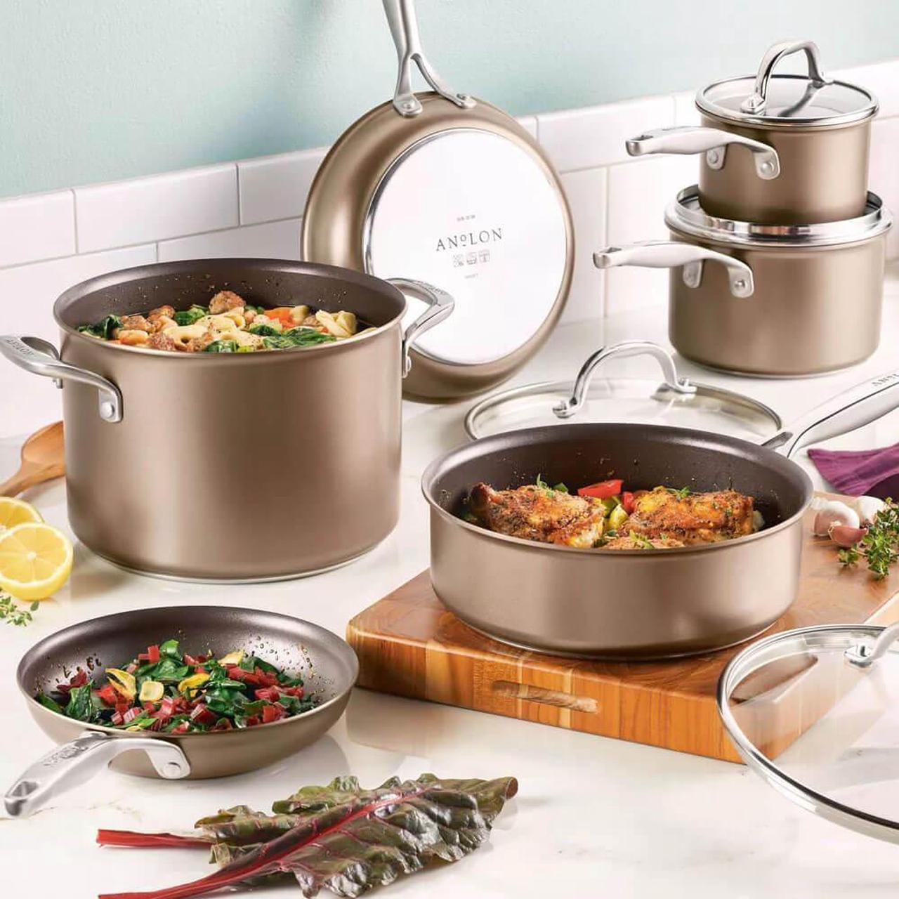 Alt view image 4 of 4 - Anolon 10-Pc. Ascend Hard Anodized Nonstick Cookware Set - Bronze