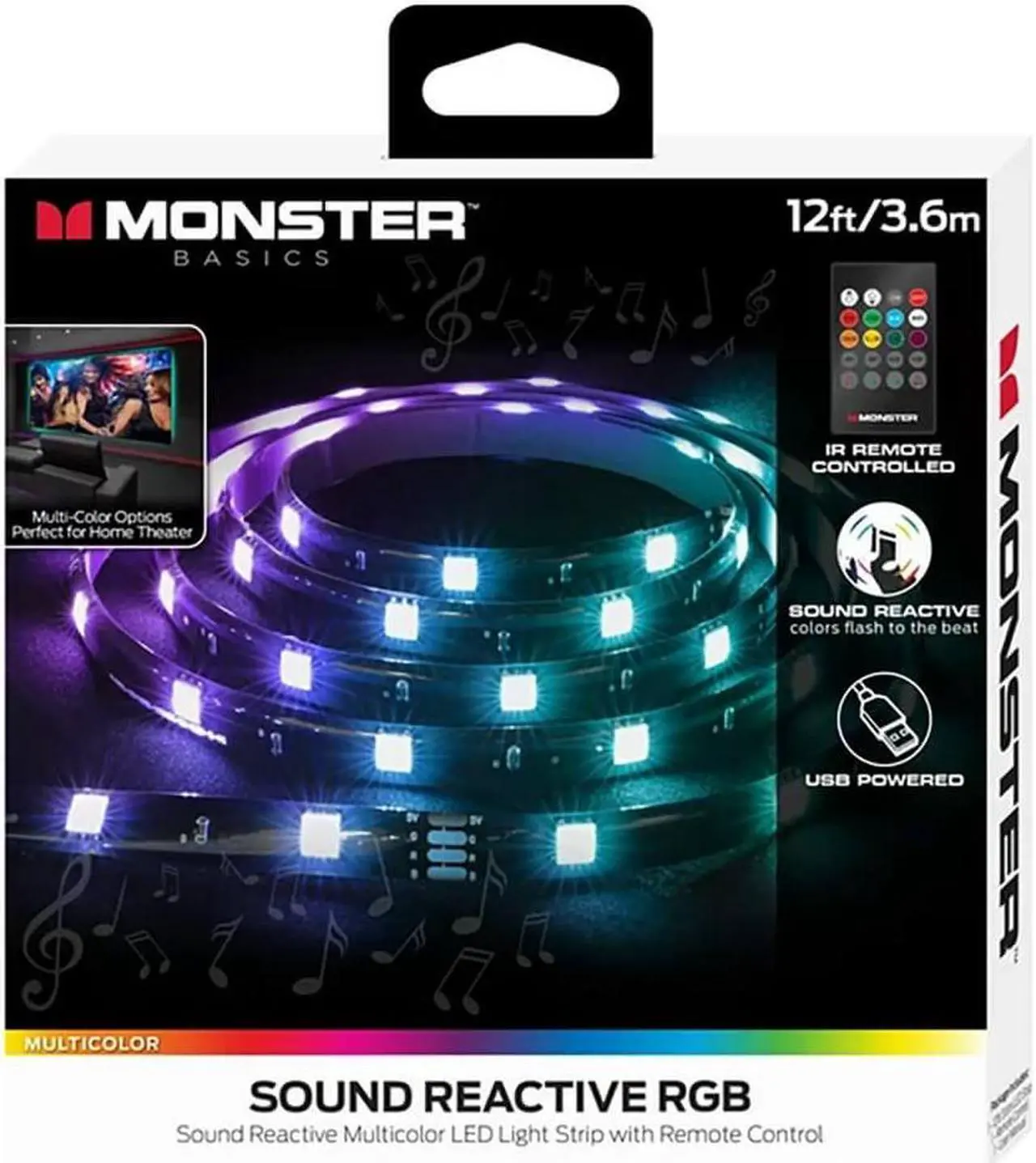 Alt view image 2 of 5 - Monster MLB72025RGB 12 Ft. RGB LED Sound Reactive Light Strip with Remote Control