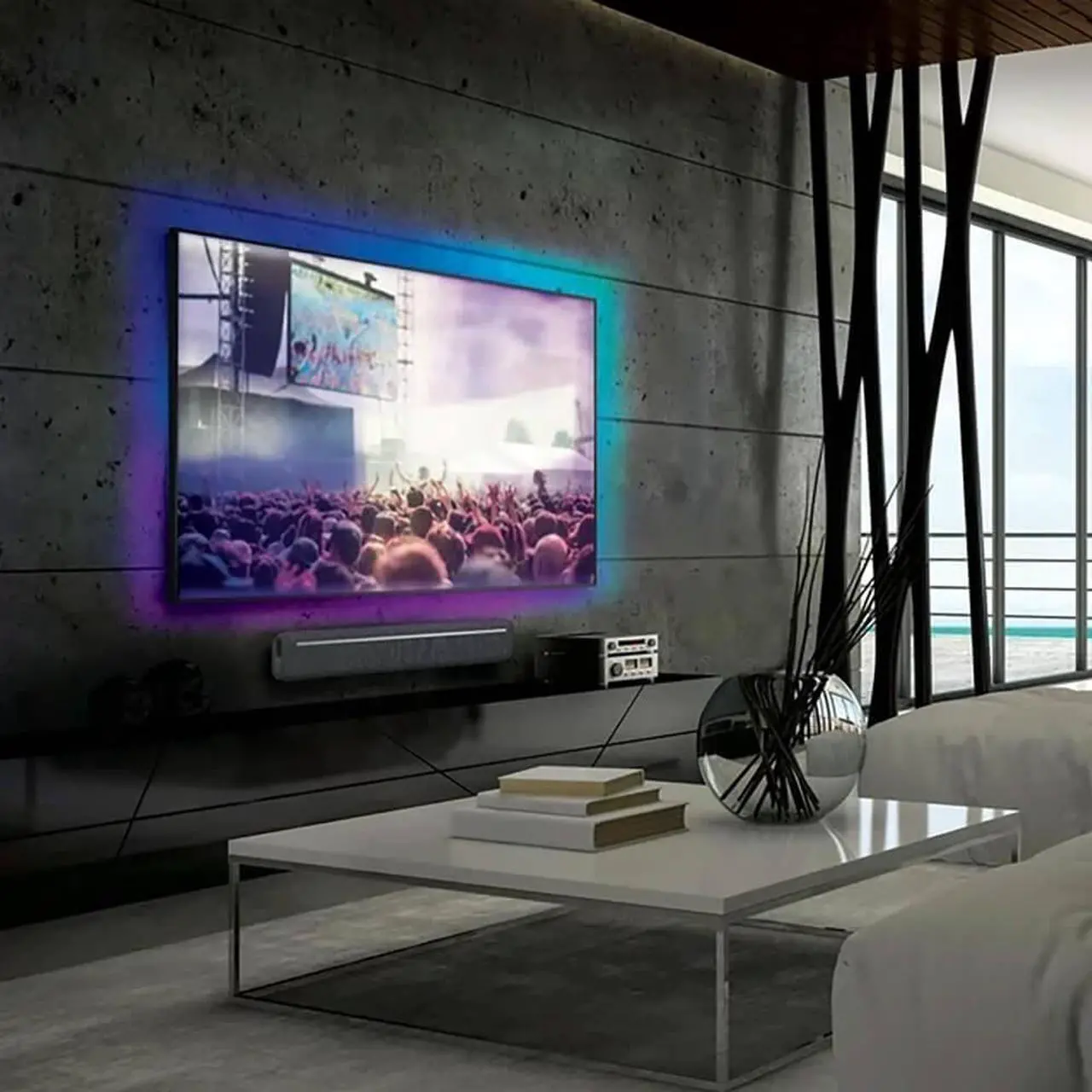 Alt view image 4 of 5 - Monster MLB72025RGB 12 Ft. RGB LED Sound Reactive Light Strip with Remote Control