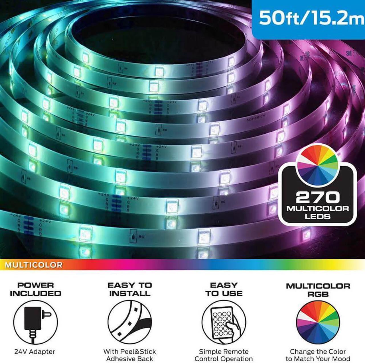 Alt view image 3 of 7 - Monster MLB72050RGB 50ft Multi-Color LED Light Strip with Remote