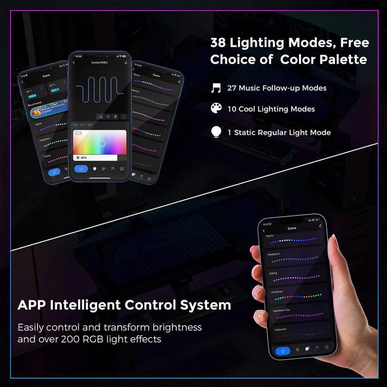 Alt view image 4 of 7 - Eureka Ergonomic RGB LED Lights Glass Gaming Desk - 60" x 40.25" x 30" -Black  ERK-GD-L60R-B-US