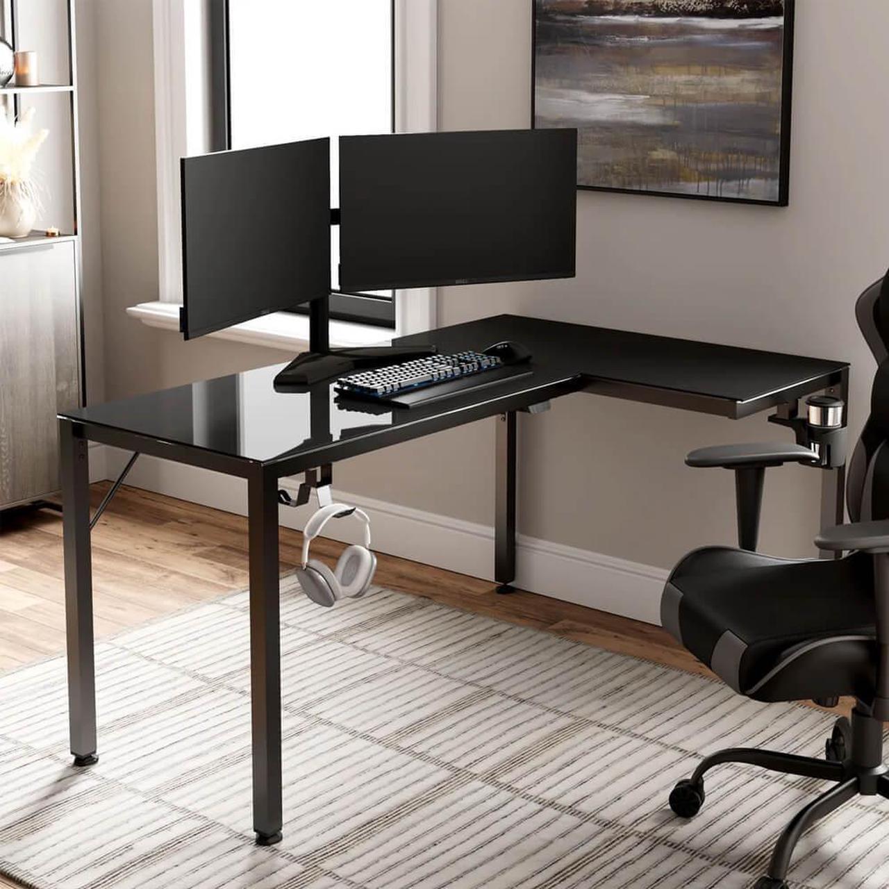 Alt view image 7 of 7 - Eureka Ergonomic RGB LED Lights Glass Gaming Desk - 60" x 40.25" x 30" -Black  ERK-GD-L60R-B-US