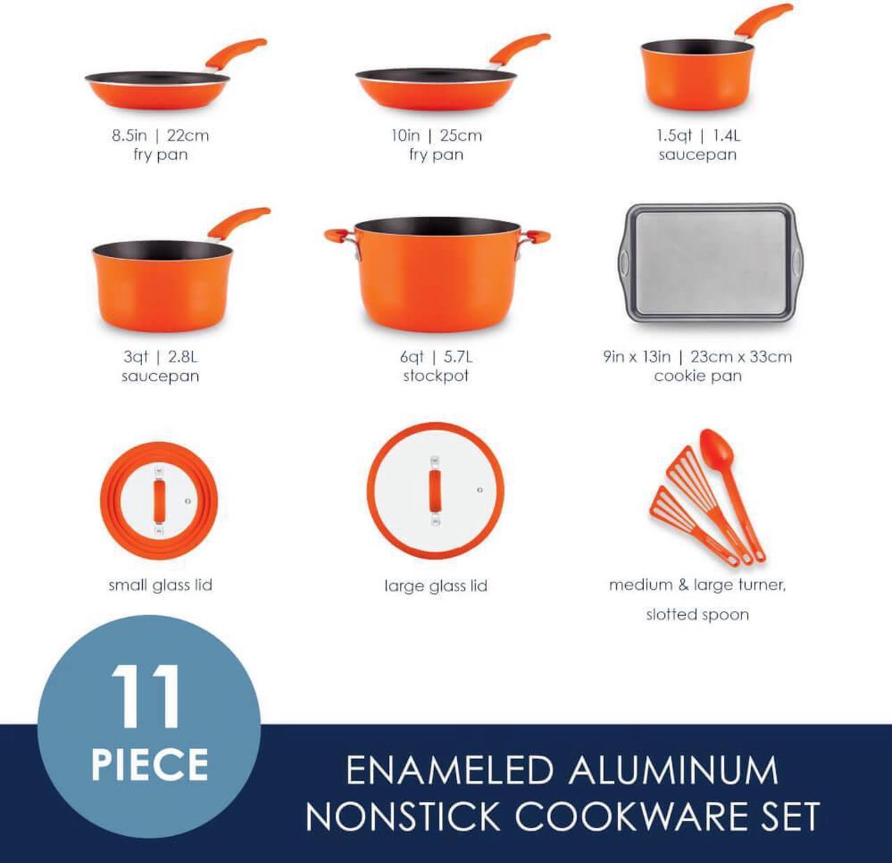 Alt view image 6 of 6 - Rachael Ray 14795 11-Piece Nonstick Cookware Set - Orange