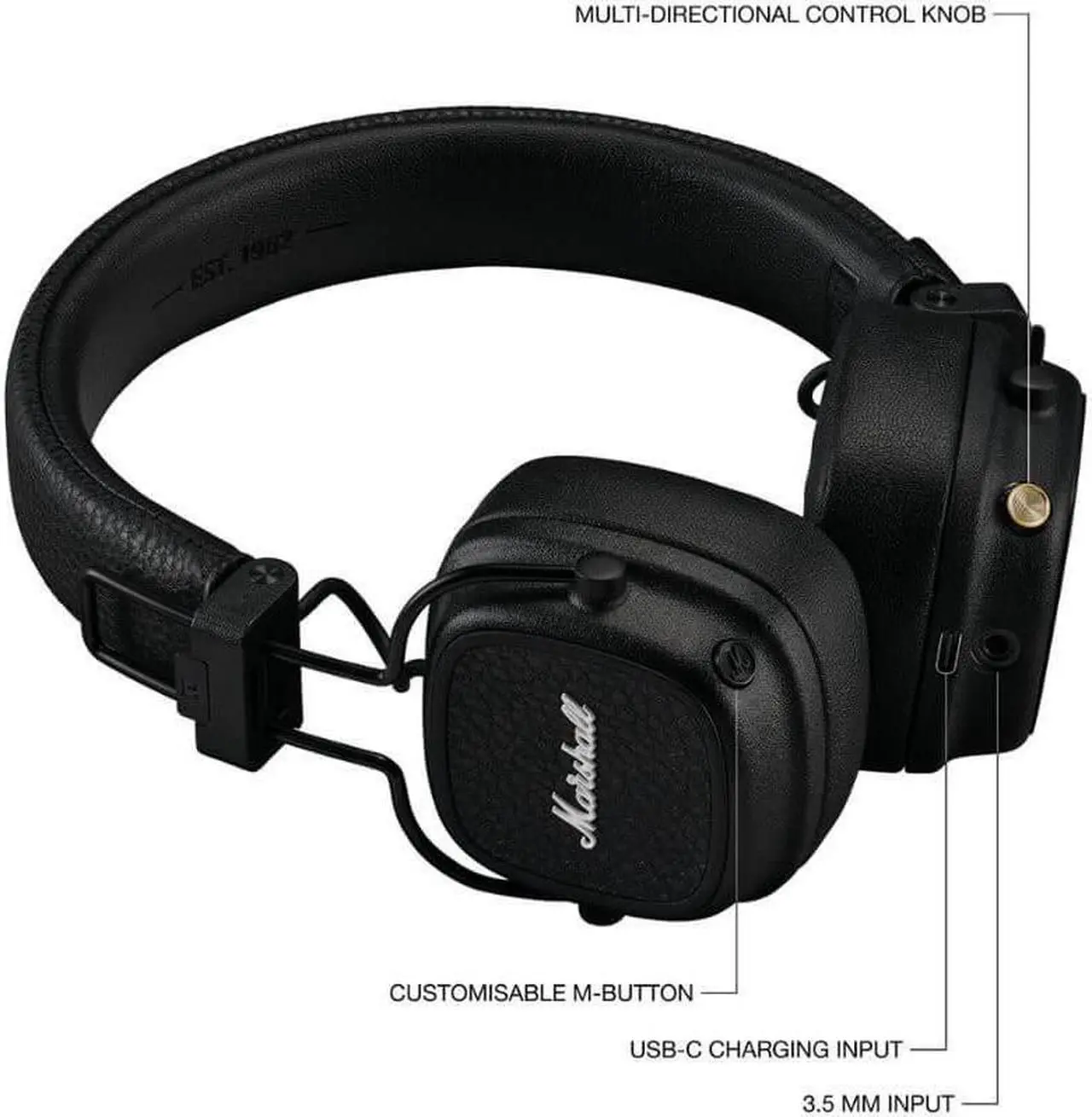 Alt view image 3 of 5 - Marshall MAJOR5BTBLK Major V Wireless On-Ear Headphones - Black