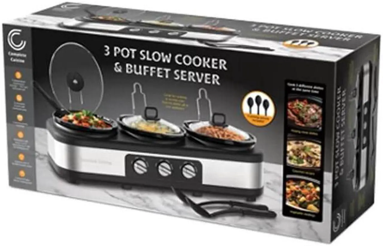 Alt view image 2 of 2 - Complete Cuisine CC35200SLSS Triple 2.5 QT Slow Cooker & Buffet Server