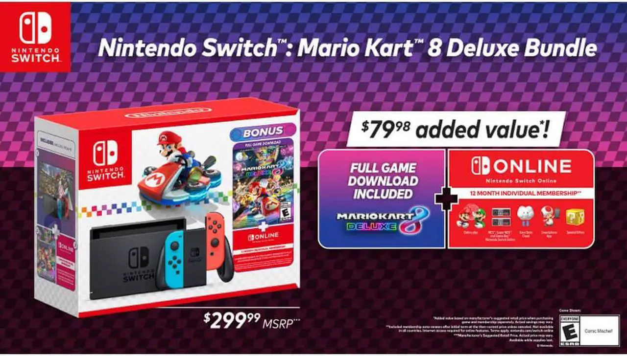 Alt view image 6 of 6 - Nintendo NINSWTMARBUN Switch Mario Kart 8 Deluxe Bundle with 12 months Switch Online Subscription