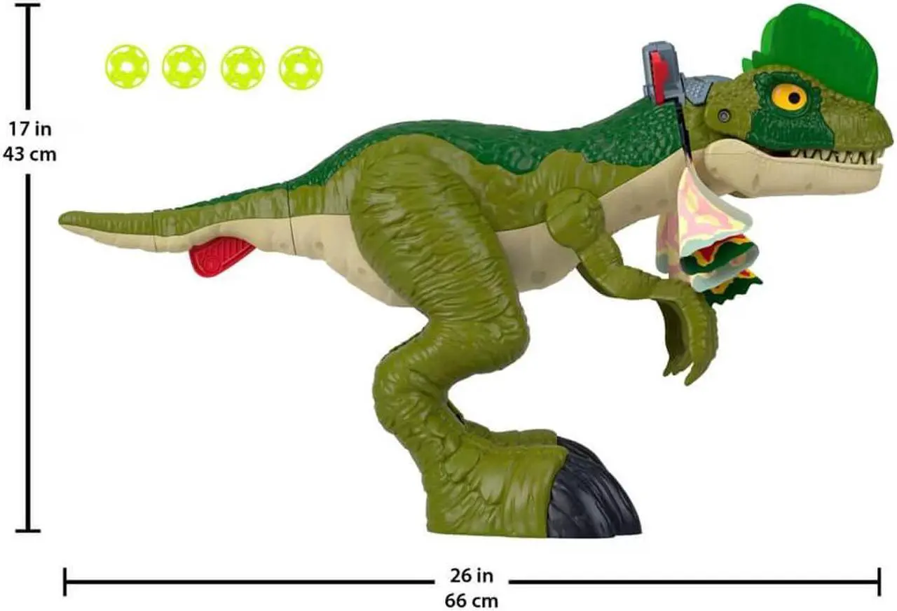 Alt view image 5 of 6 - Mattel HVY16 Imaginext Jurassic World Thrash Attack Dilophosaurus Dinosaur Toy