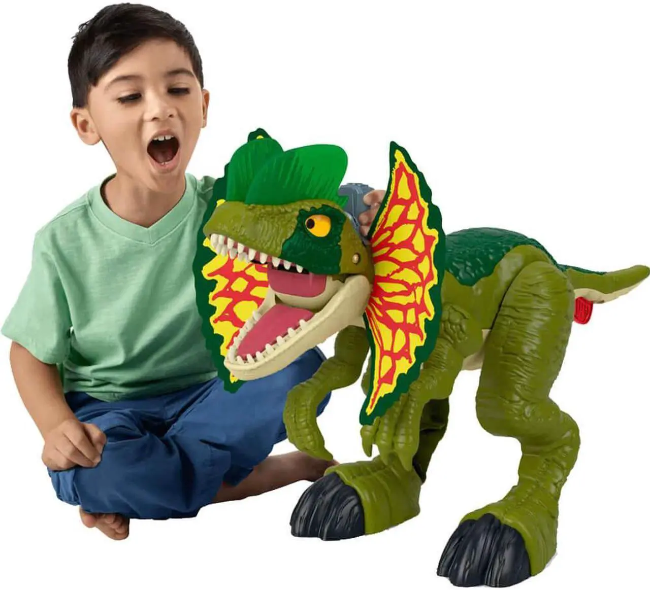 Main image of Mattel HVY16 Imaginext Jurassic World Thrash Attack Dilophosaurus Dinosaur Toy