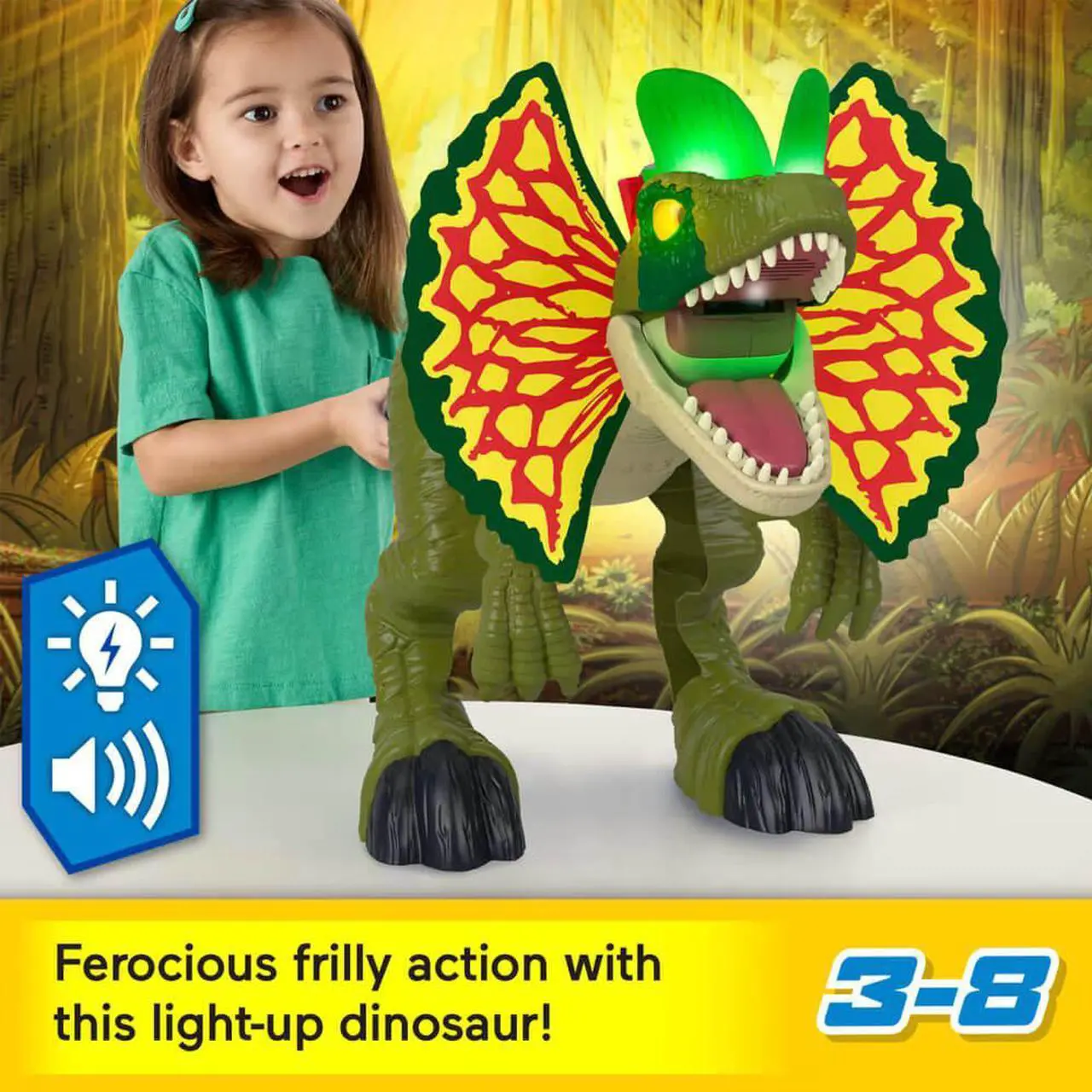 Alt view image 2 of 6 - Mattel HVY16 Imaginext Jurassic World Thrash Attack Dilophosaurus Dinosaur Toy