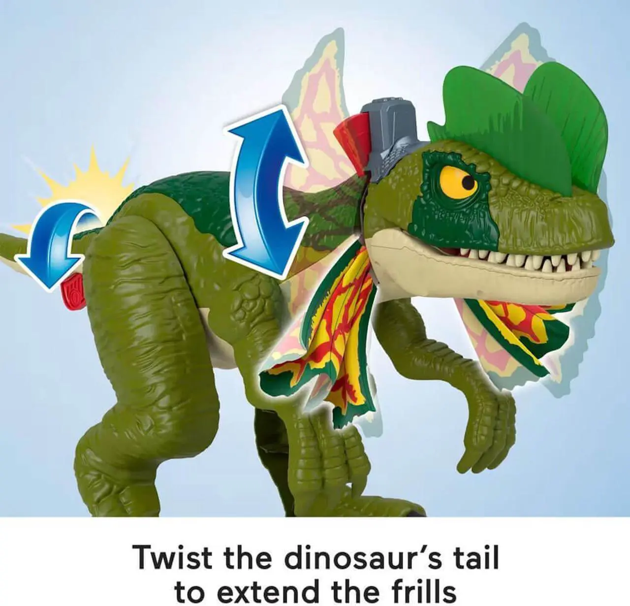 Alt view image 3 of 6 - Mattel HVY16 Imaginext Jurassic World Thrash Attack Dilophosaurus Dinosaur Toy