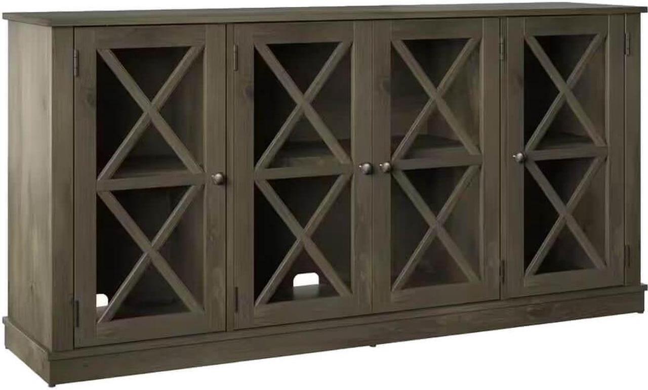Alt view image 2 of 6 - Twin Star Home OT6092PI14 Sideboard Buffet with Tempered Glass Doors - Spanish Gray