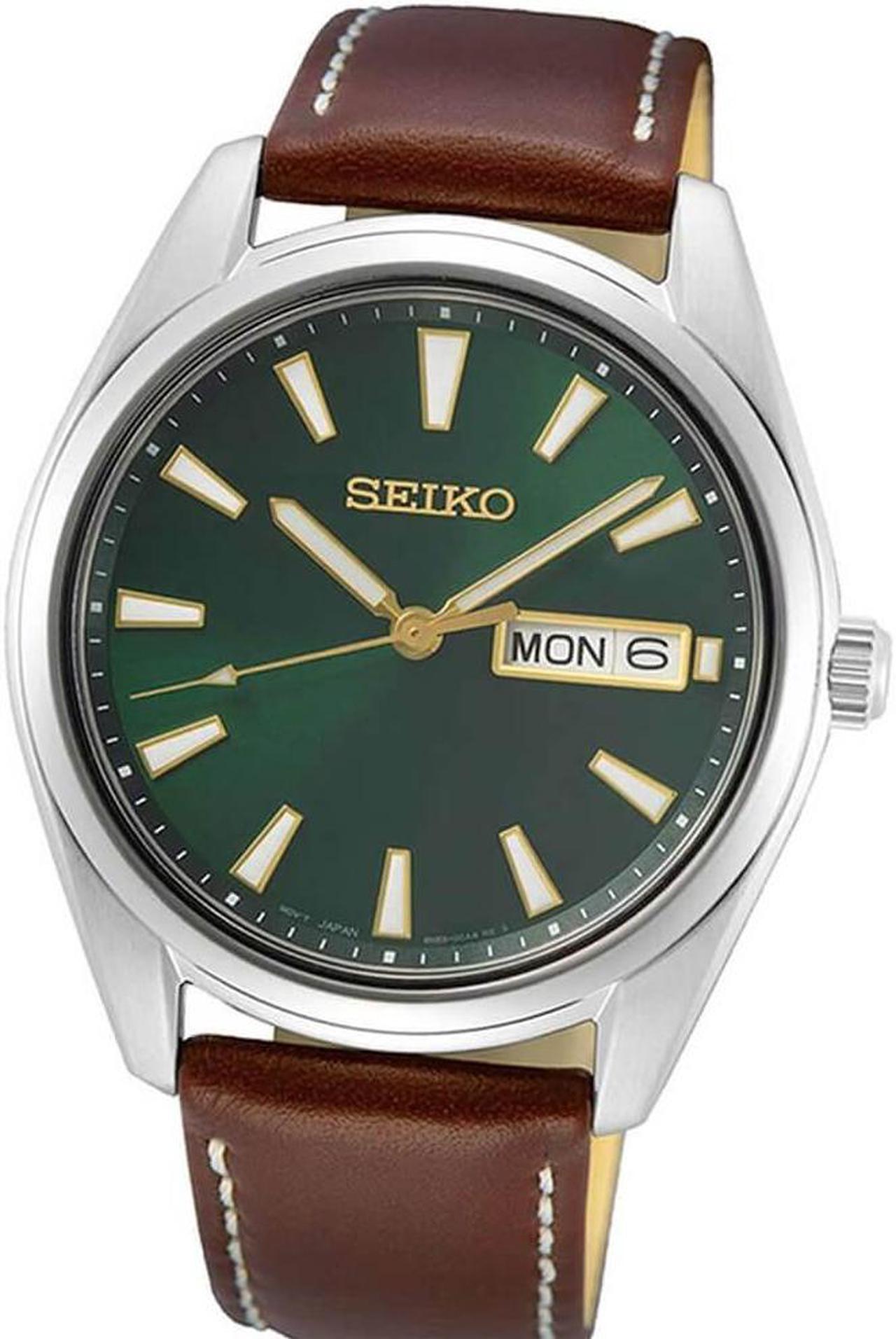 Alt view image 2 of 3 - Seiko SUR449 40mm Day-Date Quartz Watch with Vibrant Green Dial