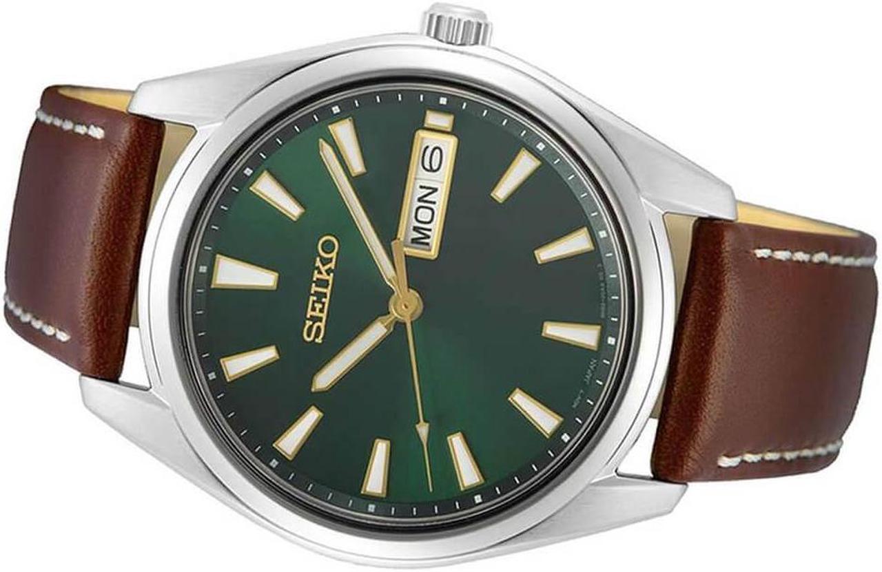 Alt view image 3 of 3 - Seiko SUR449 40mm Day-Date Quartz Watch with Vibrant Green Dial