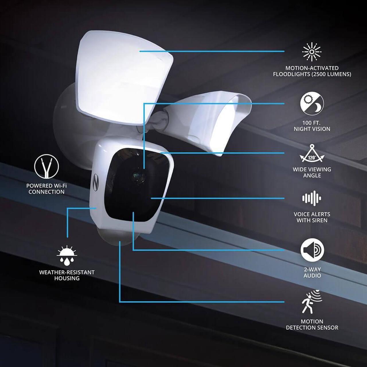 Alt view image 5 of 5 - Night Owl CAMFWIP3FL Wi-Fi Floodlight HD Security Camera - White