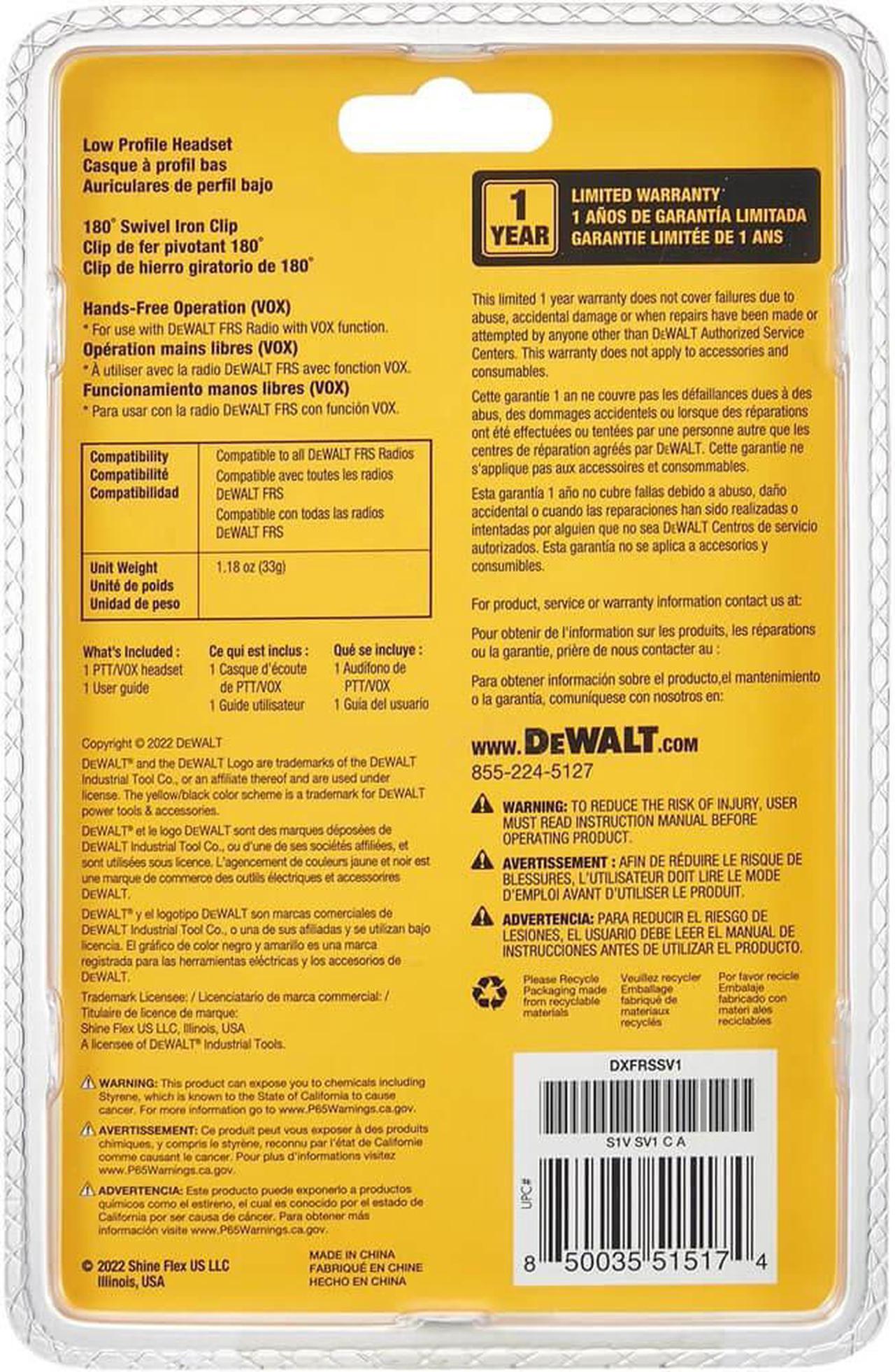 Alt view image 5 of 5 - DeWalt DXFRSSV1 Walkie Talkie Headset with PTT/VOX Microphone