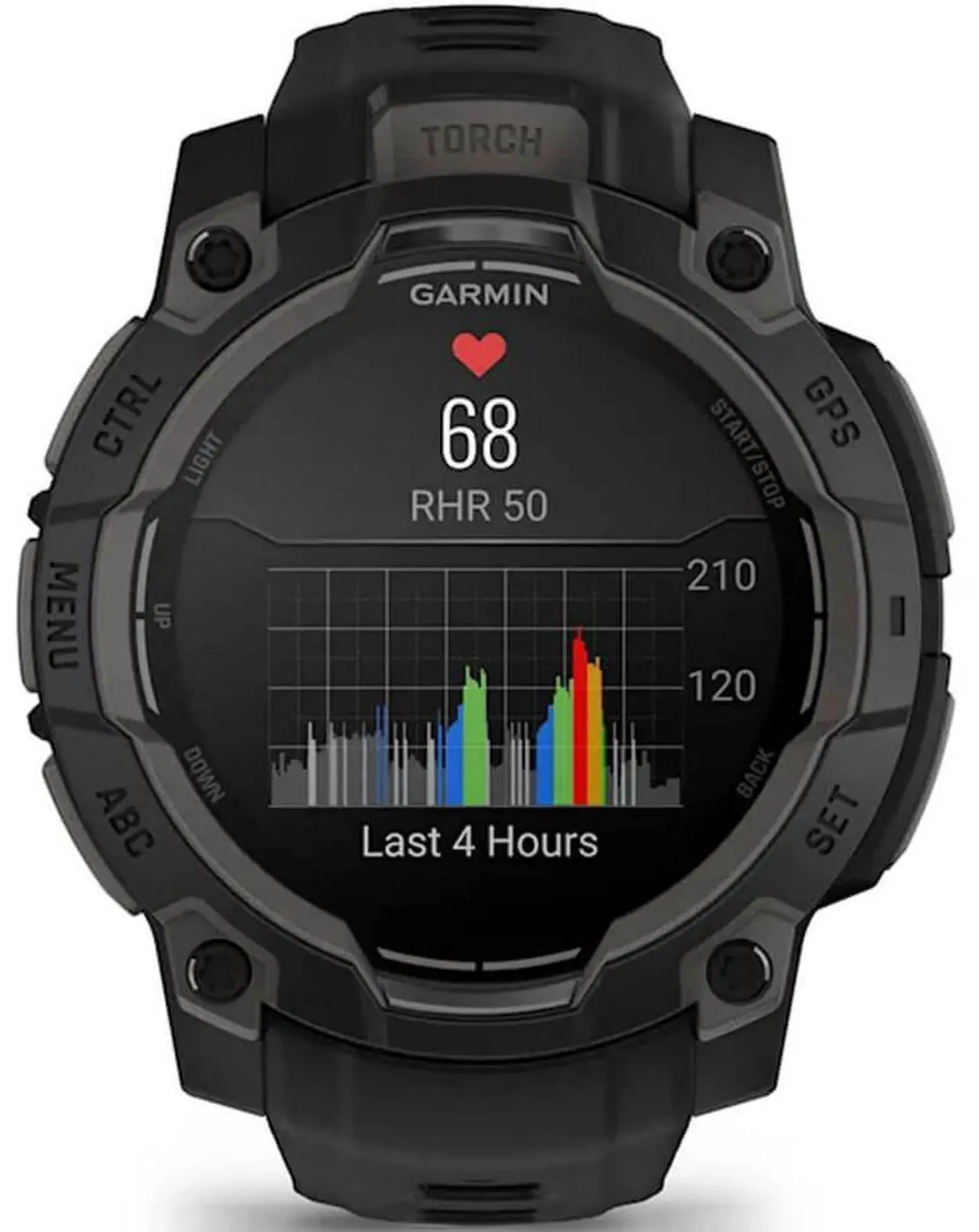 Alt view image 7 of 14 - Garmin Instinct® 3 45mm, AMOLED Display, Rugged Outdoor GPS Smartwatch, Metal-Reinforced Bezel, Built-in Flashlight, Up to 18 Days of Battery Life, Black