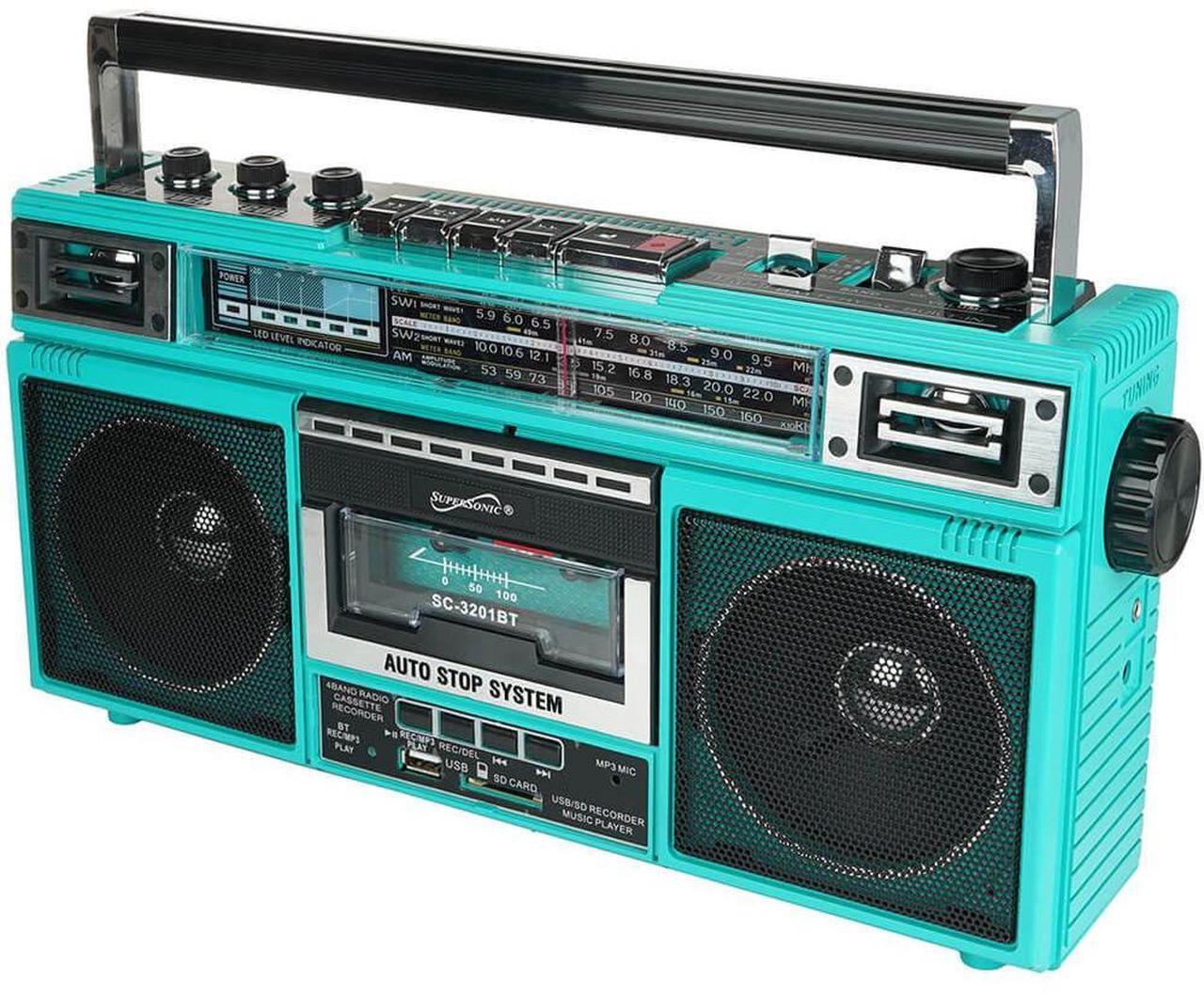 Alt view image 3 of 4 - Supersonic SC3201BTRQ Retro 4-Band Radio and Cassette Player with Bluetooth - Teal
