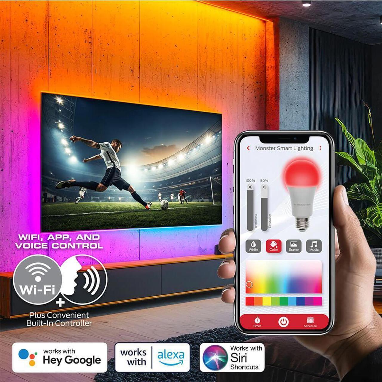 Alt view image 5 of 7 - Monster MLW71003RGB 50 Ft. RGB + IC Flow Smart Light Strip