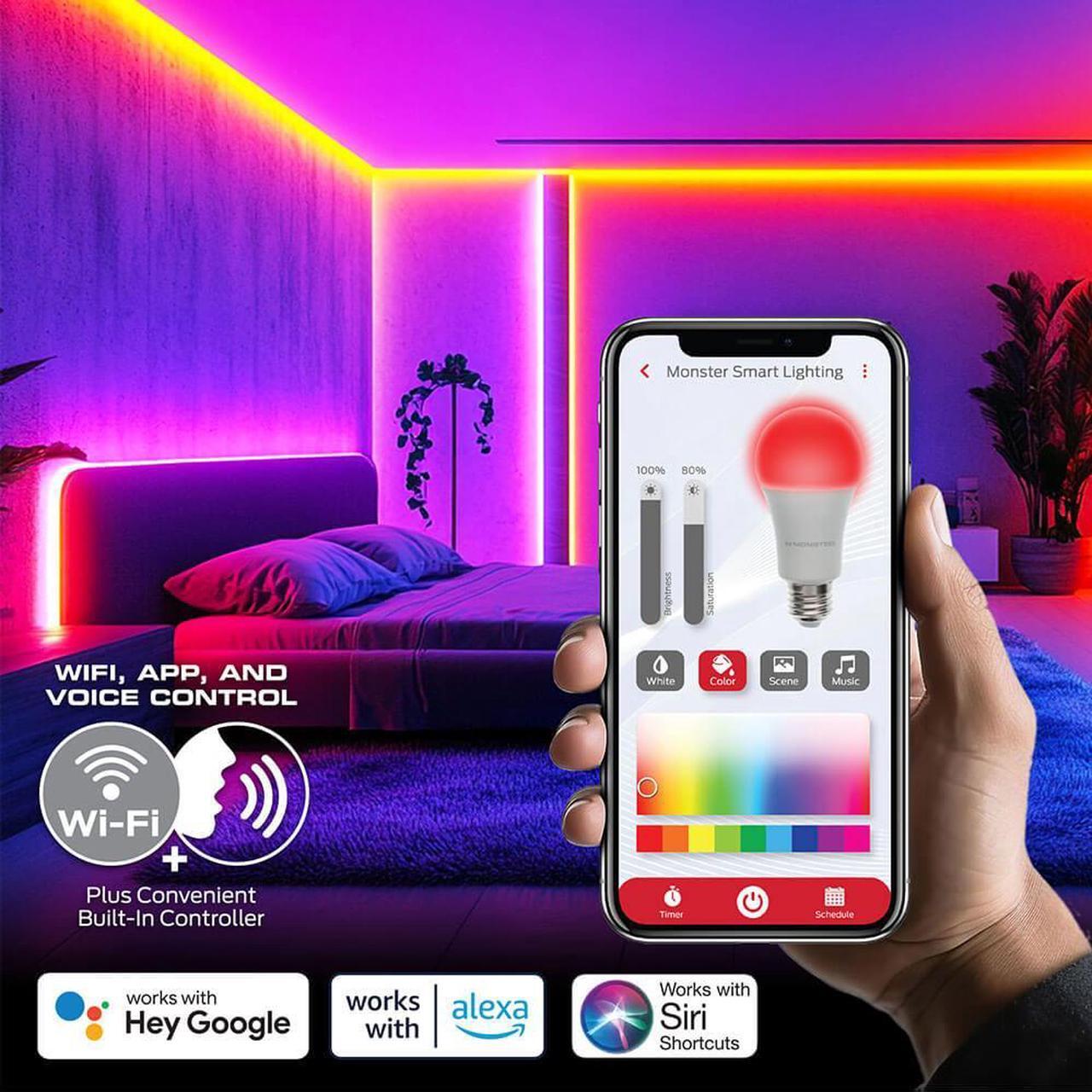 Alt view image 5 of 7 - Monster MLW71004RGB 100 Ft. RGB + IC Flow Smart Light Strip